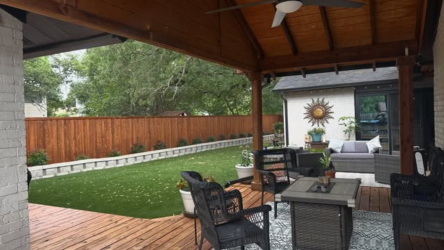 Stained patio cover and outdoor living space